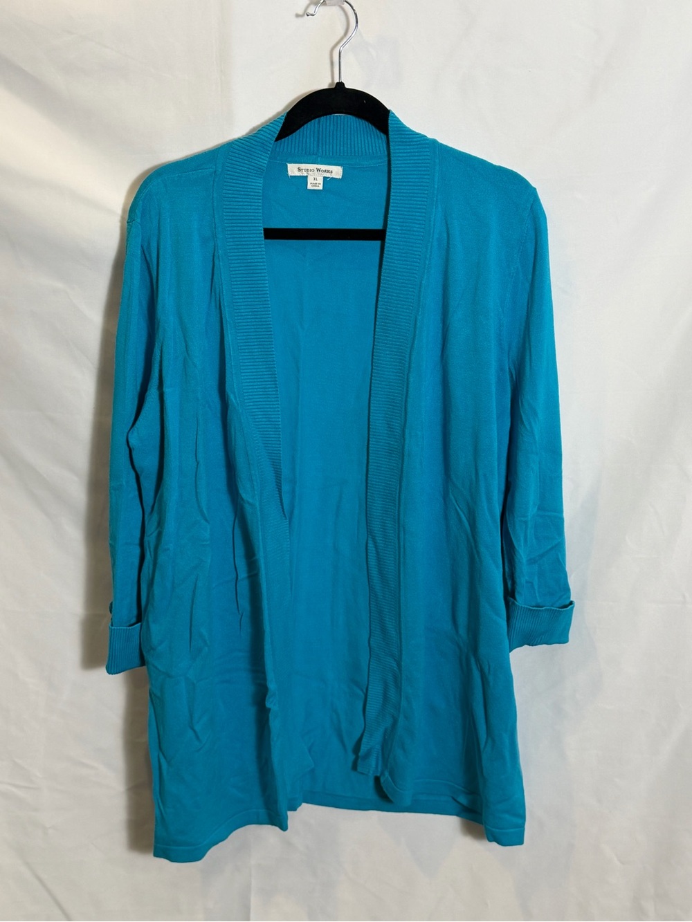 Studio Works Teal Open-Front Long Cardigan